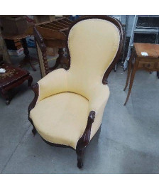 FAUTEUIL ACAJOU TISSU JAUNE 