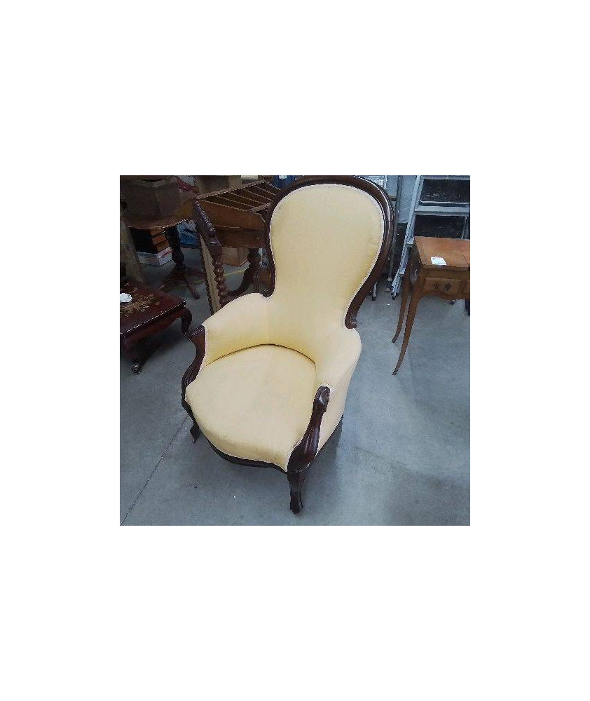 FAUTEUIL ACAJOU TISSU JAUNE 