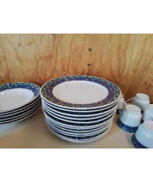 LOT DE 6 ASSIETTES PLATES MOTIF FLEURS BLEU 
