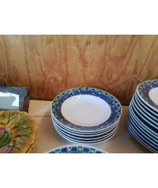 LOT DE 6 ASSIETTES À SOUPE MOTIF FLEURS BLEU 
