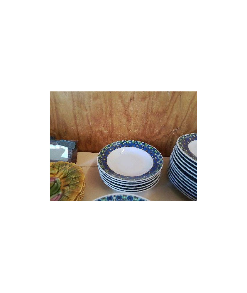 LOT DE 6 ASSIETTES À SOUPE MOTIF FLEURS BLEU 