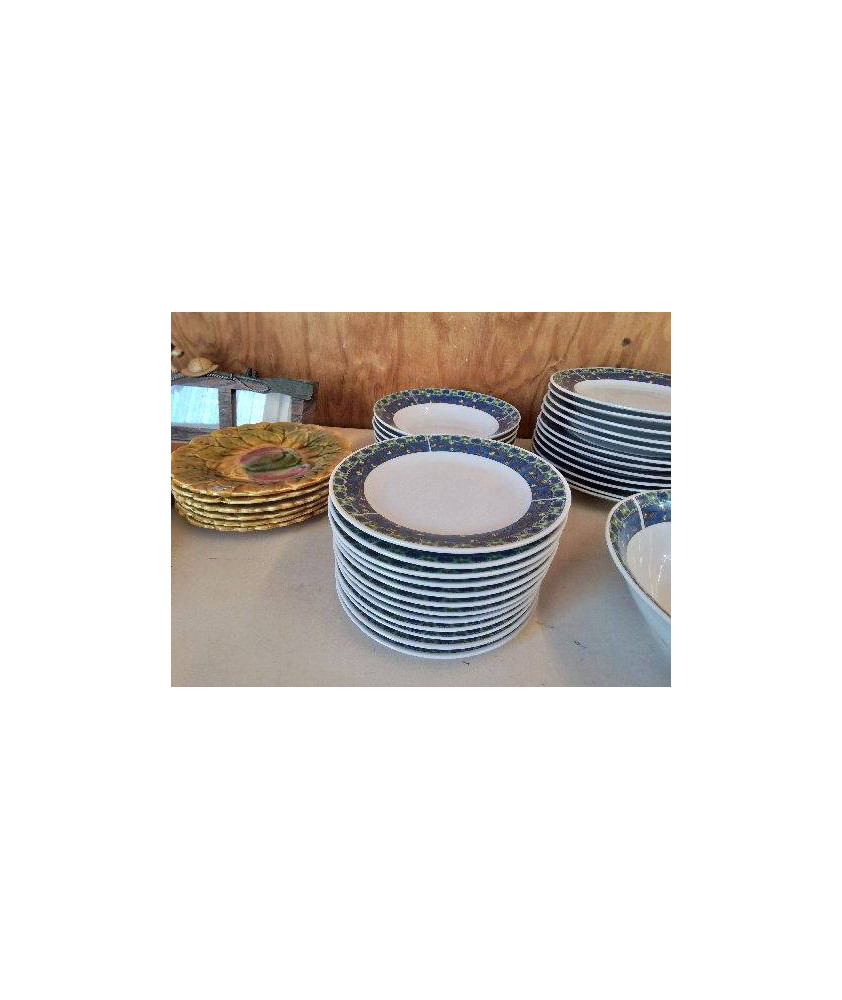 LOT DE 6 ASSIETTES À DESSERT MOTIF FLEURS BLEU 