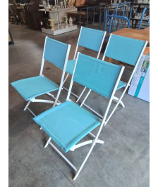 CHAISE PLIANTE DE JARDIN MÉTAL BLANC ET TOILE BLEU