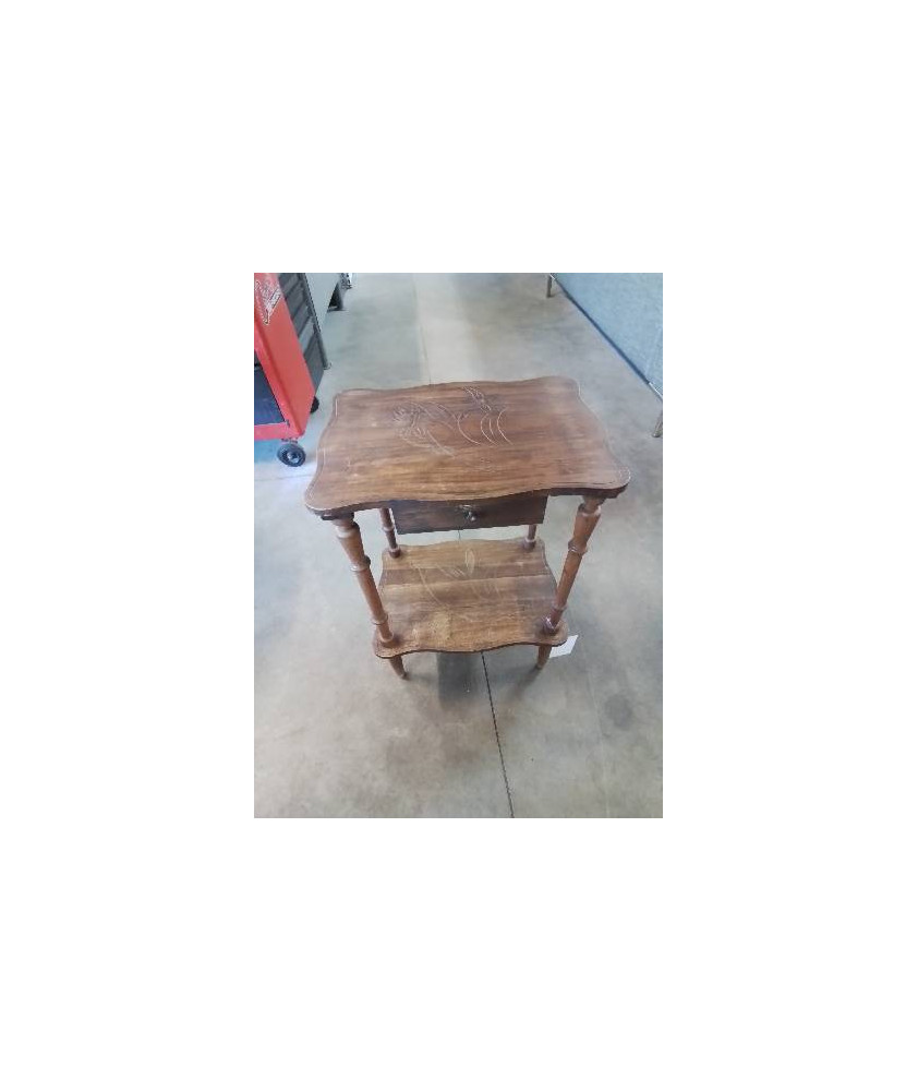 CONSOLE A COLONNES BOIS CHANTOURNÉ ET GRAVÉ 1 TIROIR 