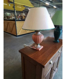 LAMPE BALUSTRE CÉRAMIQUE AJ ECRU LISERÉ VERT 