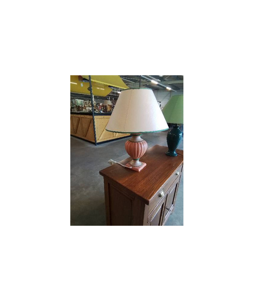LAMPE BALUSTRE CÉRAMIQUE AJ ECRU LISERÉ VERT 