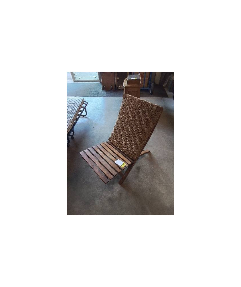 FAUTEUIL PLIANT BOIS ASSISE AJOURÉE DOSSIER CORDAGE TRESSÉ ANNÉES 50/60