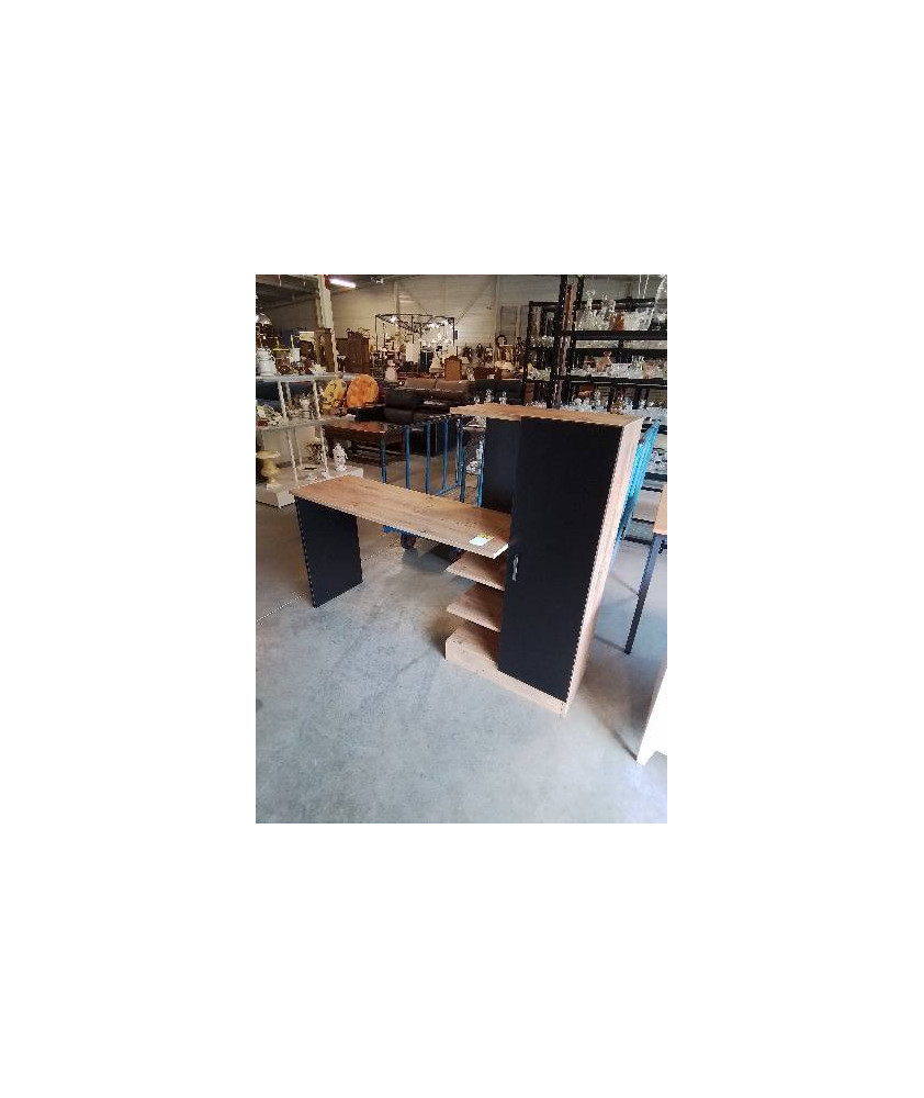 BUREAU ARMOIRE BOIS CLAIR ET NOIR 1 PORTE