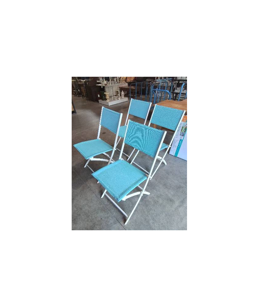 CHAISE PLIANTE DE JARDIN MÉTAL BLANC ET TOILE BLEU