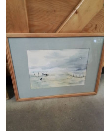 AQUARELLE PECHEURS BORD DE MER