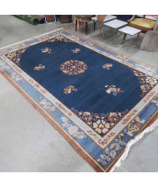 TAPIS BLEU MARRON A FRANGES