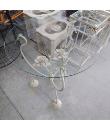 GUERIDON VERRE PIED METAL FLEURS
