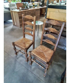 PAIRE DE CHAISES BOIS PAILLÉ A ENTRETOISE DOSSIER 4 BARREAUX 