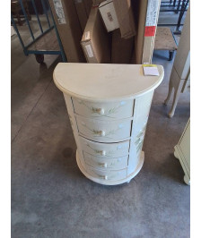 CHIFFONNIER DEMI LUNE BOIS ÉCRU DÉCOR AUX ROSES EN L\'ÉTAT 
