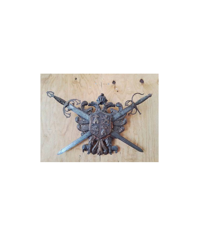 BLASON MURAL EN BOIS 2 ÉPÉES
