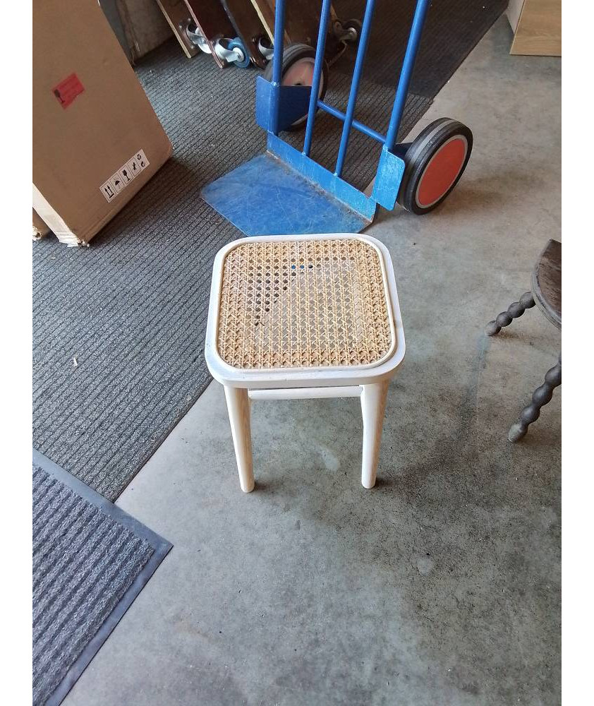 TABOURET PIN ECRU ASSISE CANNÉE 