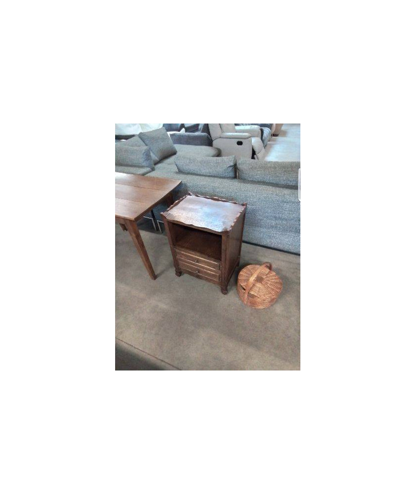 CHEVET CHANTOURNÉ BOIS 1 NICHE 2 TIROIRS STYLE REGENCE COQUILLE 