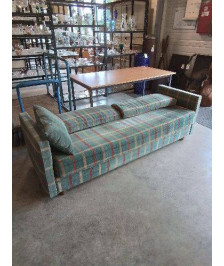 BANQUETTE TISSU VERT ÉCOSSAIS PIEDS BOIS 