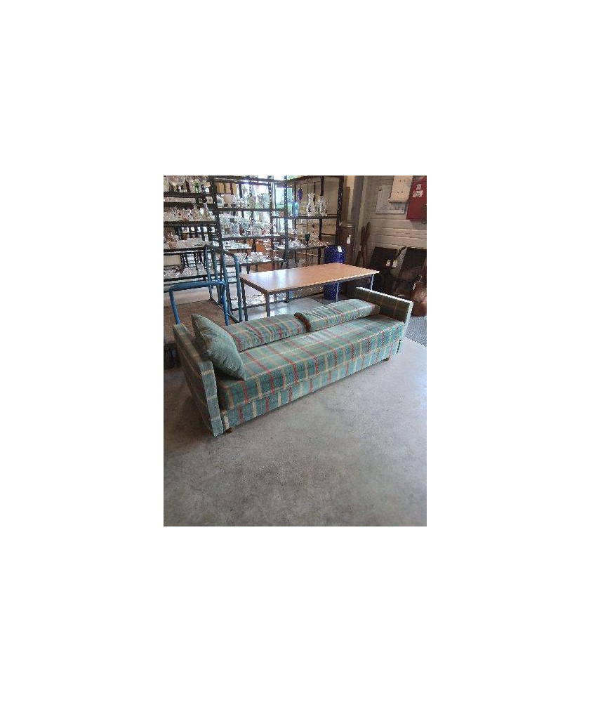 BANQUETTE TISSU VERT ÉCOSSAIS PIEDS BOIS 