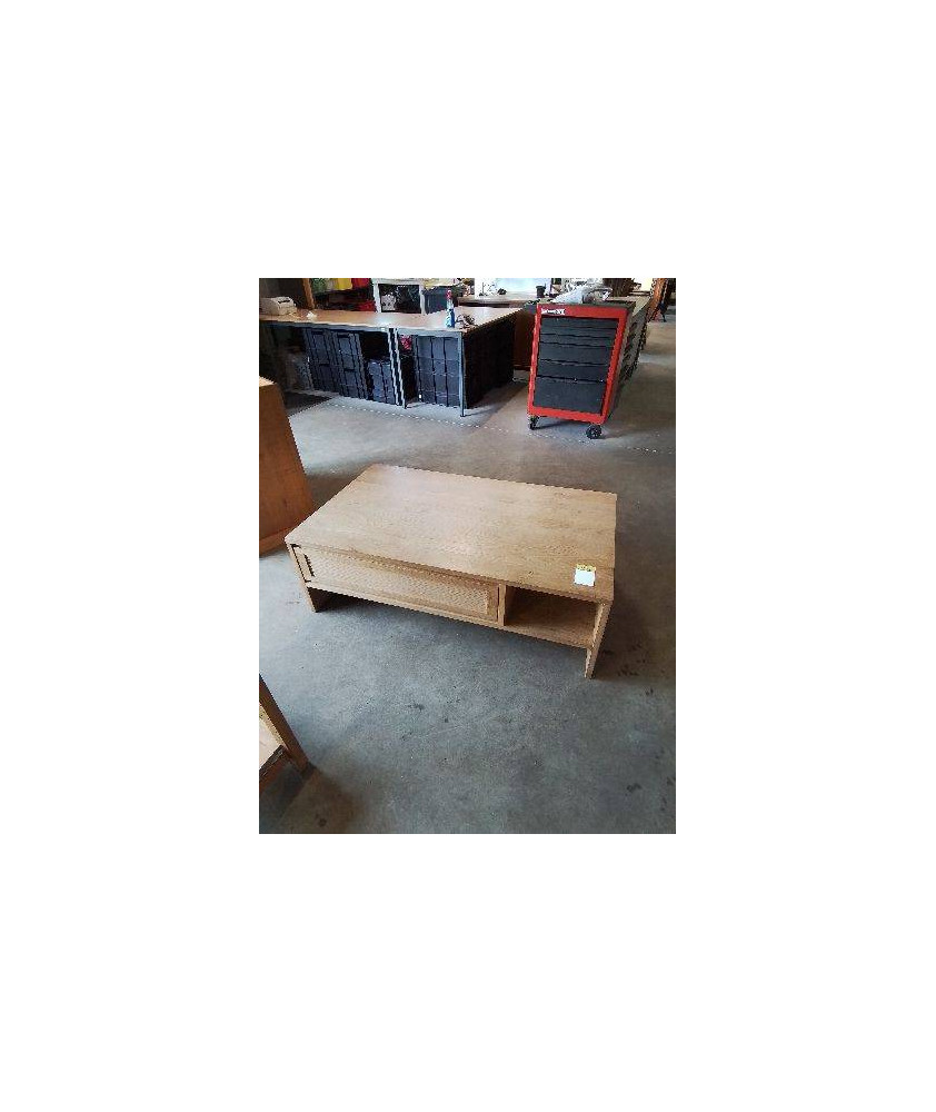 TABLE BASSE RECTANGULAIRE BOIS CLAIR 2 TIROIRS 2 NICHES