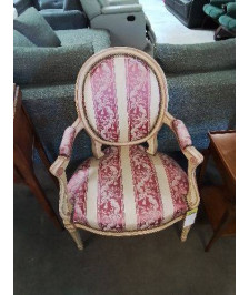 CABRIOLET STYLE LOUIS XVI BOIS ECRU ROSE CAPITONNÉ TISSU ECRU ROSE 