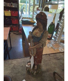 STATUETTE PLATRE PEINT A LA GITANE A LA MANDOLINE 52CM DÉBUT XXE