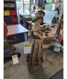 STATUETTE PLATRE PEINT FEMME A LA ROBE DIDOIS / VAN HASSELT BRUXELLES DÉBUT XXE 57CM
