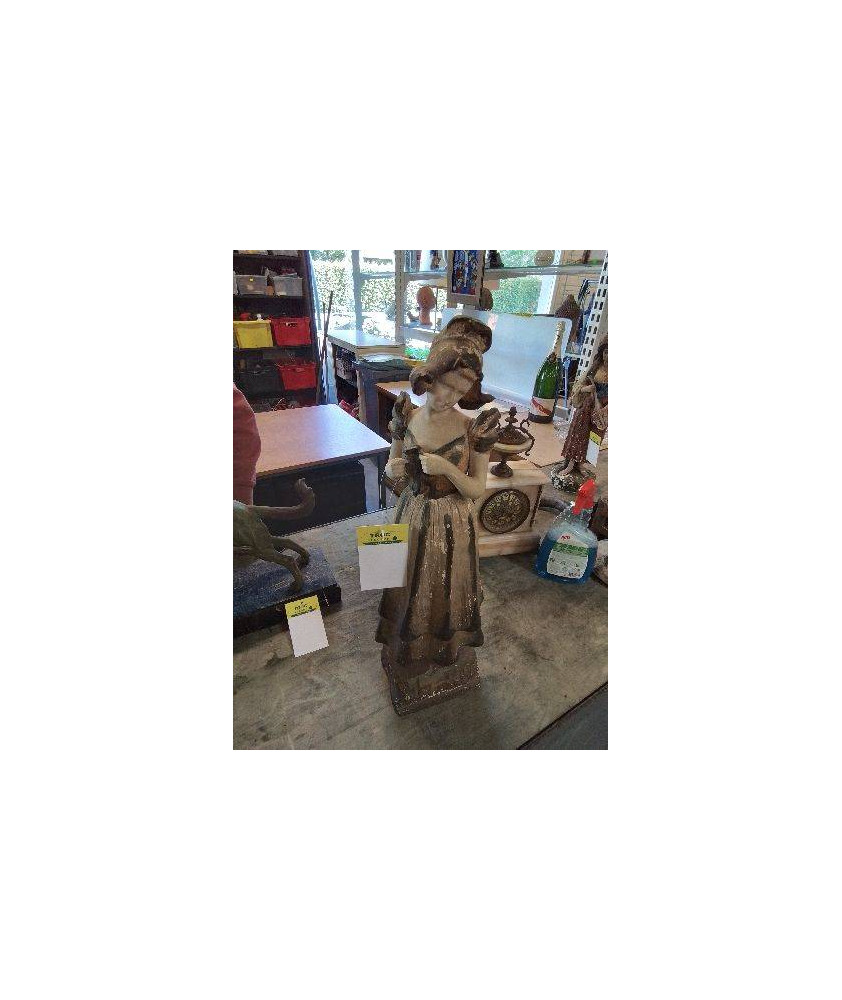 STATUETTE PLATRE PEINT FEMME A LA ROBE DIDOIS / VAN HASSELT BRUXELLES DÉBUT XXE 57CM
