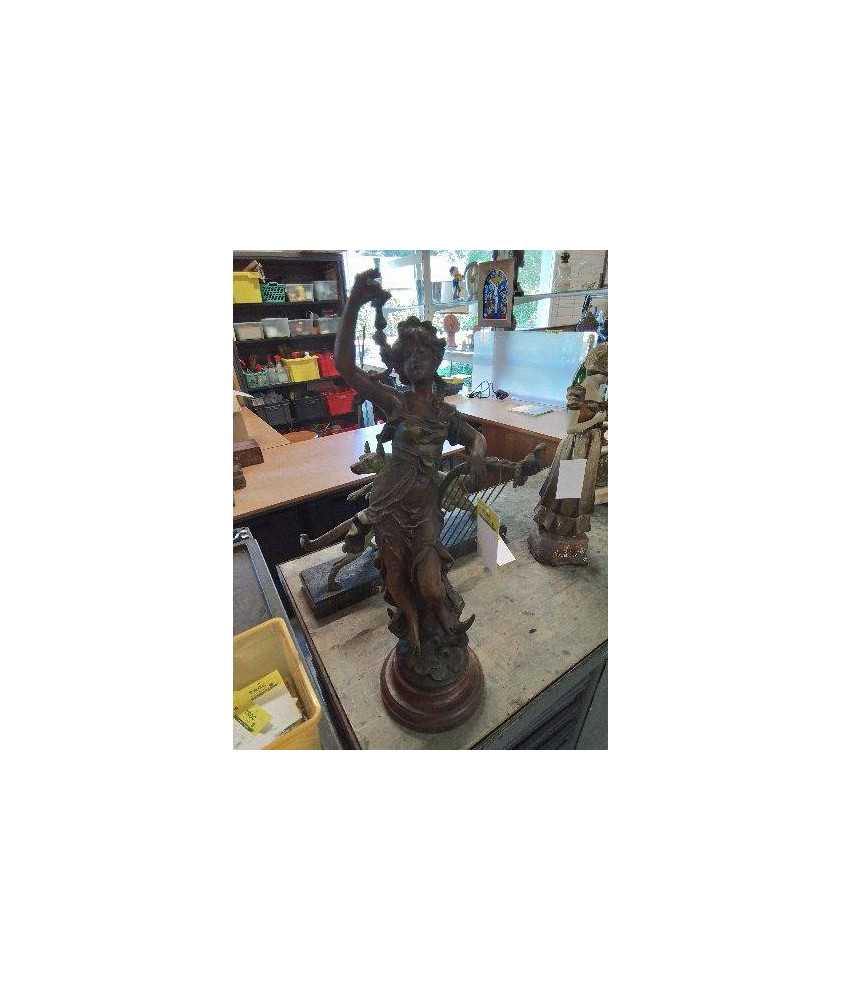 SCULPTURE RÉGULE FEMME A LA HARPE SOCLE BOIS LOUIS ET FRANCOIS MOREAU  (XIX-XX) EN L\'ÉTAT