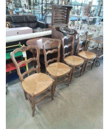 4 CHAISES BOIS PAILLÉ DOSSIER CHANTOURNÉ STYLE RÉGENCE COQUILLE 