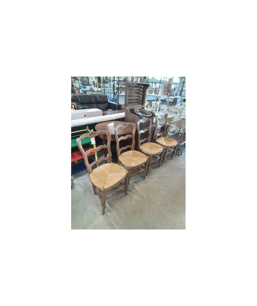 4 CHAISES BOIS PAILLÉ DOSSIER CHANTOURNÉ STYLE RÉGENCE COQUILLE 