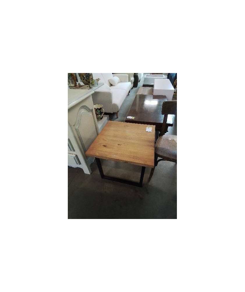 TABLE BASSE CARRÉE PIÈTEMENT MÉTAL NOIR PLATEAU BOIS CLAIR 