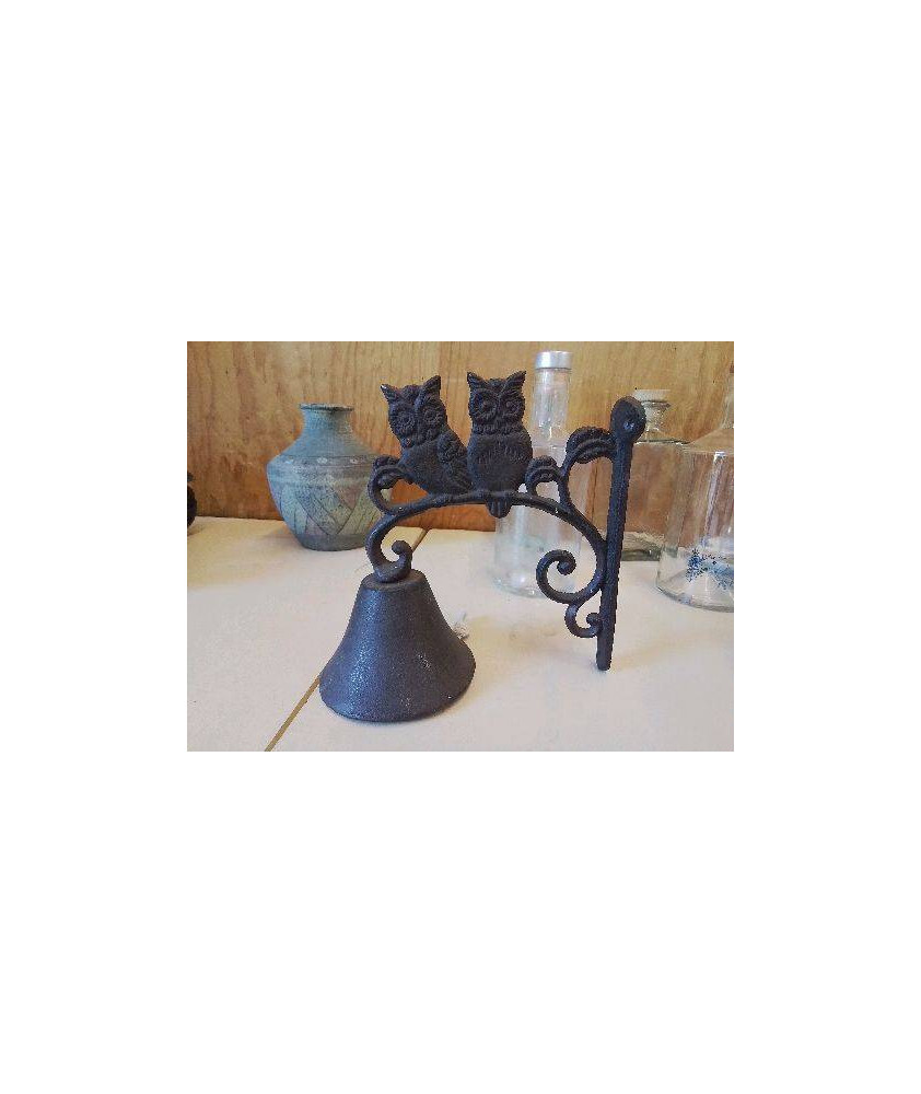 CLOCHE HIBOUX MURALE EN FONTE 