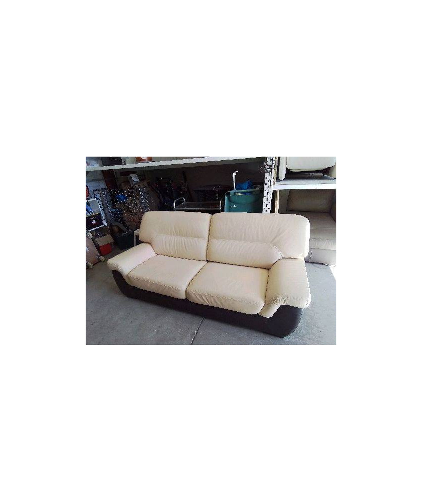 CANAPÉ 2/3 PLACES CUIR BI-COLORE BEIGE ET MARRON