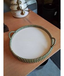 PLATEAU DE SERVICE RÉSINE TRESSÉE ECRU VERT ANNÉES 50