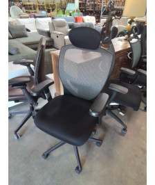 FAUTEUIL DE BUREAU A ROULETTES RÉSINE ET TISSU NOIR DOSSIER ACCOUDOIRS ET TÊTIÈRE RÉGLABLE 
