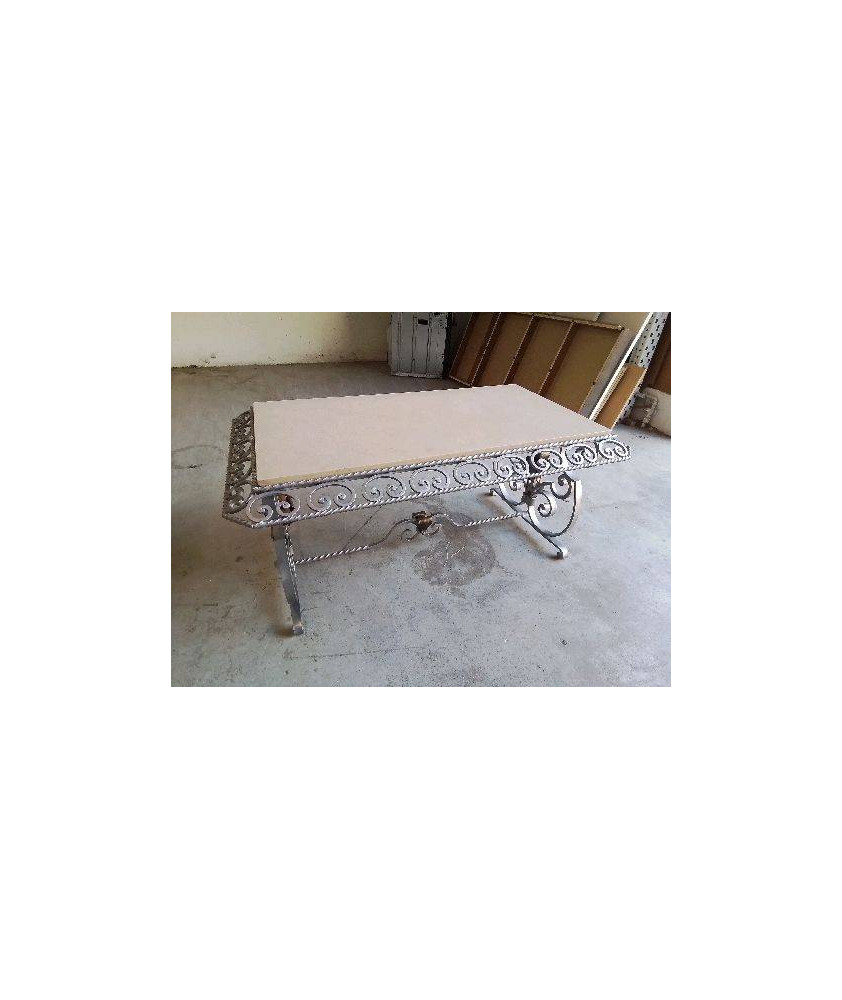 TABLE EN FER FORGE DESSUS MARBRE 