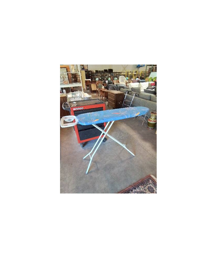 TABLE A REPASSER MÉTAL BLANC TISSU BLEU 