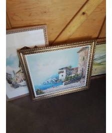 TABLEAU PAYSAGE MÉDITERRANÉEN CADRE DORÉ 