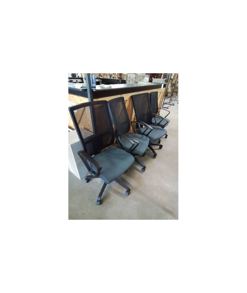 FAUTEUIL DE BUREAU A ROULETTES RÉSINE ET TISSU NOIR DOSSIER AJUSTABLE ASSISE TISSU TAUPE