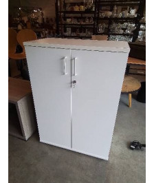ARMOIRE DE BUREAU BASSE 2 PORTES BOIS BLANC