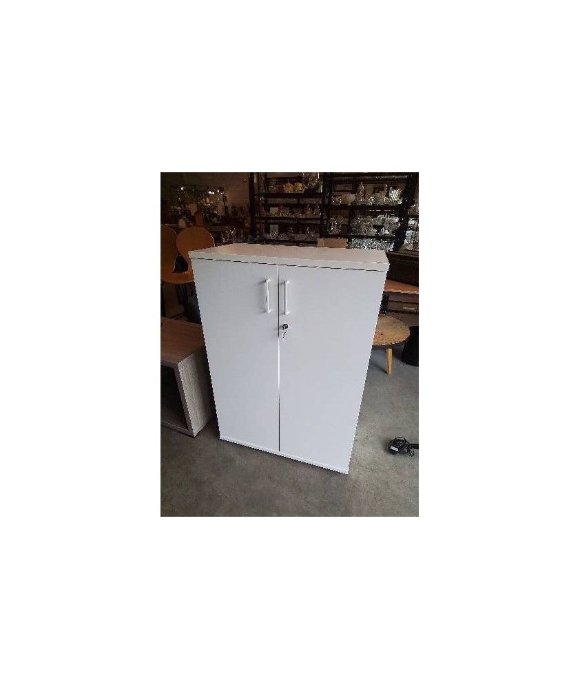 ARMOIRE DE BUREAU BASSE 2 PORTES BOIS BLANC