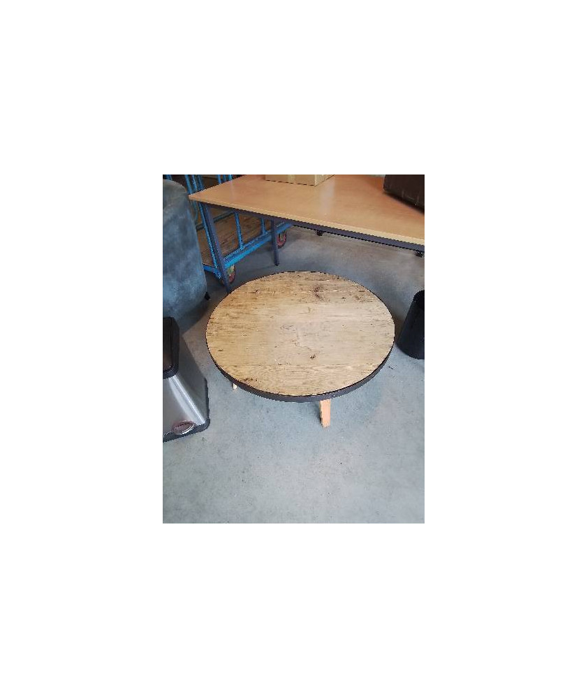 TABLE BASSE RONDE BOIS CLAIR CERCLÉ STYLE INDUSTRIEL 