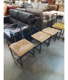 4 CHAISES PIÈTEMENT MÉTAL NOIR ASSISE PAILLÉE