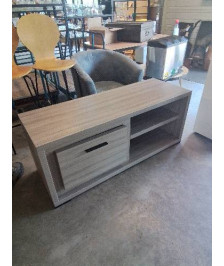 MEUBLE TV BAS BOIS TAUPE 1 PORTE 2 NICHES 