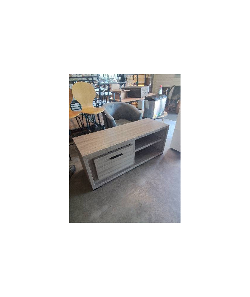 MEUBLE TV BAS BOIS TAUPE 1 PORTE 2 NICHES 