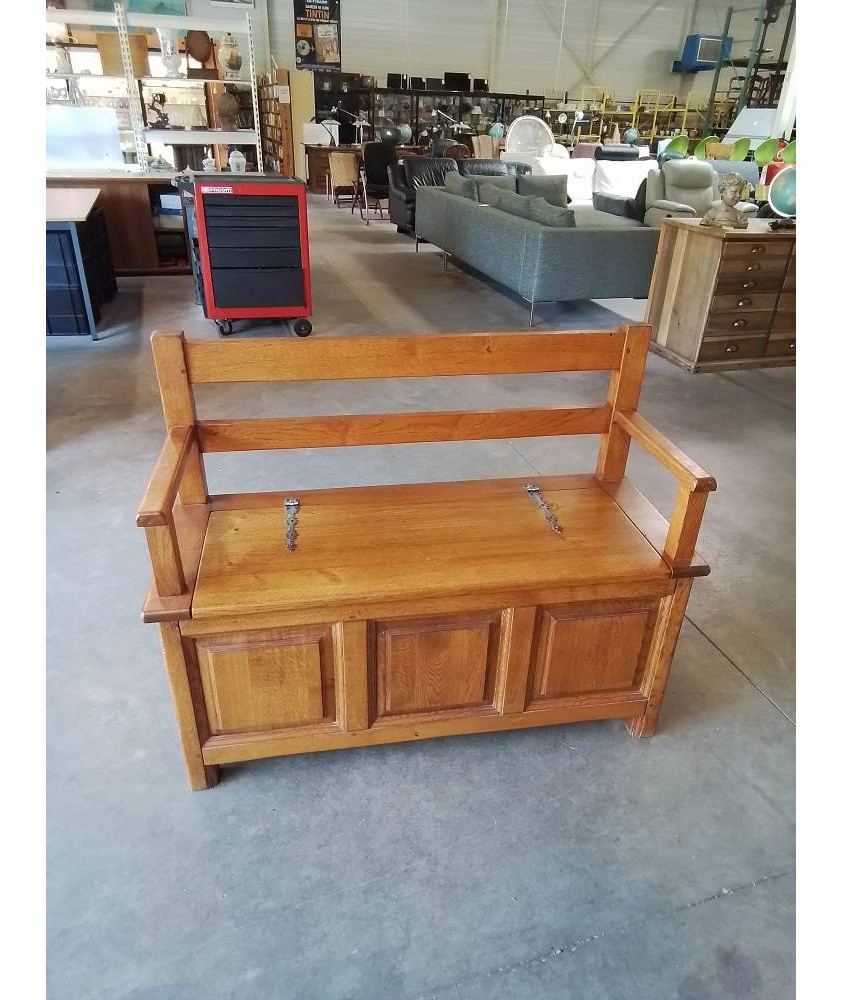 BANC COFFRE CHÊNE CLAIR MOULURÉ 