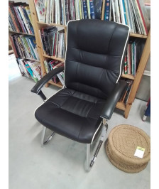 FAUTEUIL DE BUREAU MÉTAL CHROMÉ ET CUIR NOIR 