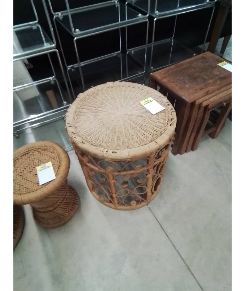 TABLE BASSE RONDE ROTIN ET VANNERIE 