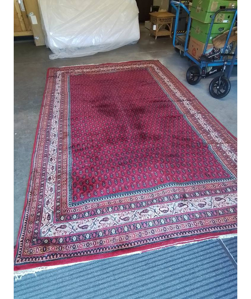 TAPIS LAINE FAIT MAIN ROUGE ECRU BLEU 328X198CM